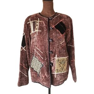 Alex Kim Jacket Brown Embroidered Bohemian Glass Button Up‎ Size M Fall